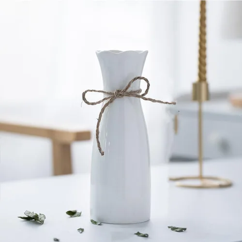 Miniatura 5 de Florero de cerámica bohemio con cuerda, 8.2 pulgadas de alto, jarrón rústico de estilo clásico para flores secas y flores frescas, apto para White-1