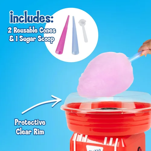 Miniatura 4 de Kool-Aid - Máquina de algodón de azúcar para niños con 2 conos reutilizables, 1 cuchara de azúcar y 1 cabezal extractor, color rojo