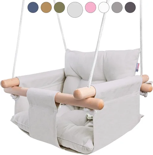 Miniatura 14 de CaTeam - Columpio de lona para bebé, silla colgante de madera con cinturón de seguridad, silla de columpio para bebé duradera, columpio
