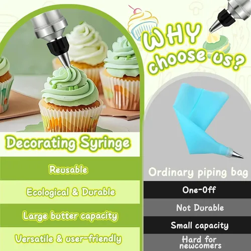 Miniatura 3 de FANTEXY Juego de Jeringas para Decorar Postres, Kit de Manga Pastelera de Acero Inoxidable, Herramientas para Decorar Pasteles, 6 Boquillas de Manga