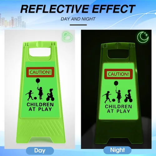 Miniatura 3 de 4 letreros grandes de 24 pulgadas para niños en el juego, reflectantes, de doble cara, letreros de seguridad para niños en juego, mango portátil