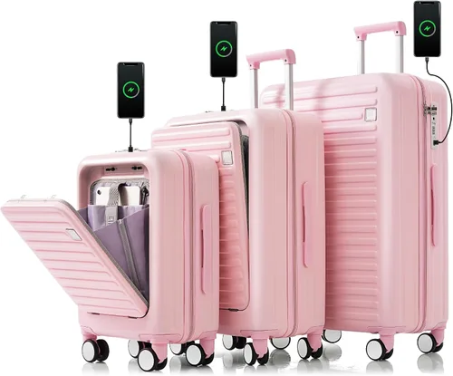Miniatura 44 de Merax Juego de equipaje rígido ABS expandible de 3 piezas con rueda giratoria Maleta TSA Lock Suit Case, Negro -, Juego de 2 piezas, Equipaje