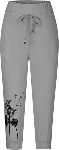 Miniatura 4 de Pantalones capri para mujer, estampado de diente de león, pantalones capri con cordón de cintura alta, elásticos, pantalones cortos de verano