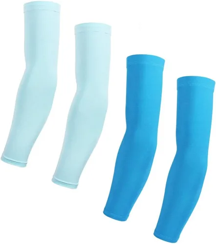 Mangas de brazo para mujeres y hombres, ciclismo armwarmers verano protección solar UV 2 pares (azul+azul claro)