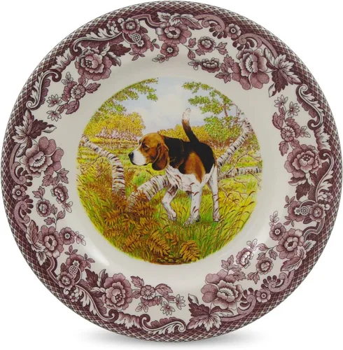 Miniatura 26 de Plato de cena Spode Woodland Red Grouse - 10.5" de loza fina, borde con flores británicas, diseño rústico de animales de caza fabricado
