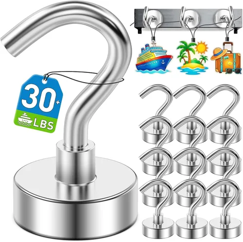 Miniatura 18 de Paquete de 12 ganchos magnéticos para cabañas de crucero 2026, vacaciones en la playa, 30 libras, imán resistente con gancho, ganchos magnéticos