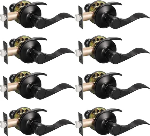 Miniatura 14 de KNOBWELL Paquete de 8 pomos de puerta color negro mate para interiores para dormitorio/baño, manijas de puerta de privacidad con cerradura de giro