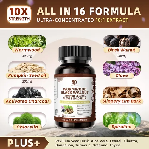 Miniatura 2 de Limpieza de nogal negro de ajenjo para humanos 1200 mg – Ultra limpieza intestinal y salud digestiva con aceite de semilla de calabaza, clavo