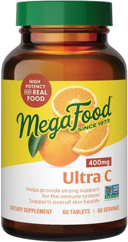 MegaFood Ultra C 400 mg – Suplemento vegano de apoyo inmunológico de vitamina C, suplemento de vitamina C hecho con alimentos reales, incluyendo