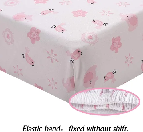 Miniatura 5 de Luxanna Juego de ropa de cama para cuna, 3 piezas, diseño de elefante rosa, con edredón para bebé, sábana bajera para cuna, falda de cuna para niñas