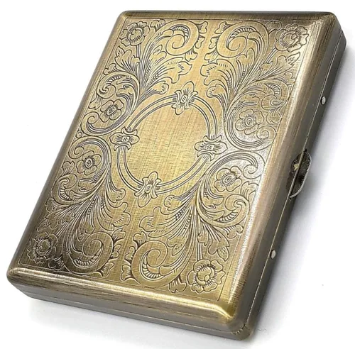 Estuche para cigarrillos retro estilo victoriano con soporte metálico para tamaño regular, king y 100's, tarjetero de bolsillo con patrón grabado,