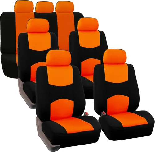 Miniatura 6 de TLH Fundas de Asiento de Tela Plana Rojas de 3 Filas 7 Asientos Ajuste Universal Accesorios del Interior del Automóvil, Fundas de Asiento Rojo