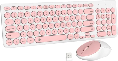Miniatura 8 de FD Combo de Teclado y Mouse Inalámbricos - USB Inalámbrico de 2.4GHz, Lindo Teclado Inalámbrico con Teclas Redondas, Conjunto Silencioso y Delgado