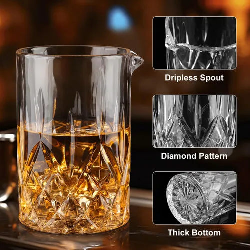 Miniatura 5 de Vaso mezclador de cóctel Cambareign, vaso mezclador de cristal de 18.5oz, vasos de fondo grueso para remover en la barra, jarra mezcladora