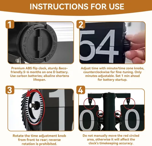 Miniatura 6 de HERCHR Reloj con tapa retro, reloj digital automático con función de página mecánica, reloj de escritorio retro digital abatible, funciona con Negro