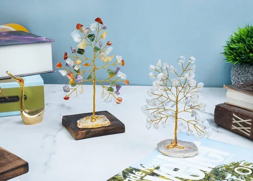 Miniatura 5 de Cuarzo transparente y mezcla de chakras, mini rebanada de piedras preciosas curativas naturales de cristal bonsái, árbol del dinero, Feng Shui