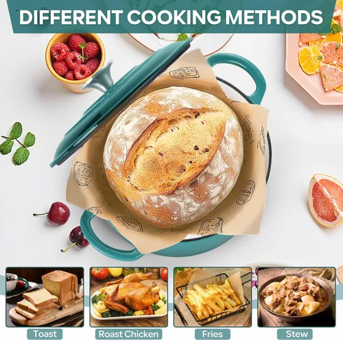 Miniatura 6 de Herogo Horno holandés de hierro fundido esmaltado con tapa, olla holandesa redonda resistente de 3 cuartos de galón con asas dobles para hornear
