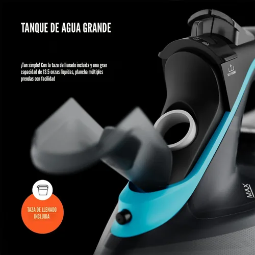 Miniatura 9 de Pursteam SteamBurst+ Plancha de vapor de 1750 W, suela de cerámica, vapor ajustable, ráfaga de vapor, autolimpiante, anticalco, antigoteo, potente