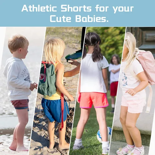 Miniatura 4 de JOCMIC Paquete de 3 pantalones cortos activos para niños y niñas de algodón para correr gimnasio