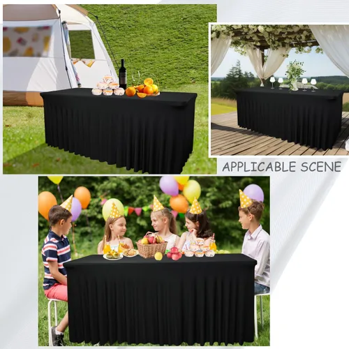 Miniatura 6 de Paquete de 2 Faldones de Mesa Rectangulares Negros, 48L x 24A x 30Al Pulgadas, Manteles Ajustados de Spandex Elástico, Resistentes a las Arrugas