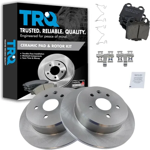 Miniatura 40 de TRQ Kit de rotor de freno trasero y pastillas de cerámica Posi premium compatible con camioneta Chevy GMC