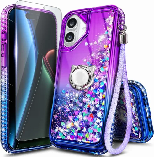 Miniatura 36 de NGB Diseñada para Funda de Teléfono iPhone 11, Morado/Azul Funda Bonita con Purpurina Líquida Brillante para Mujeres Niñas Niños con Protector
