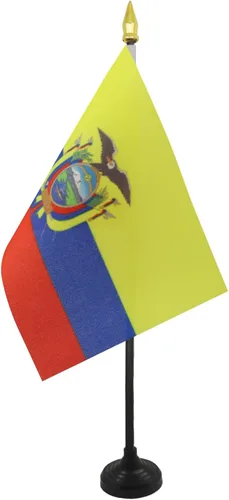 Miniatura 48 de Venezuela Old 7 estrellas con brazos Bandera de mesa 4'' x 6'' - Antigua bandera venezolana de escritorio 5.9 x 3.9 in - tapa de lanza dorada - AZ