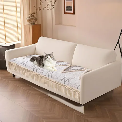 Miniatura 33 de VClife Funda de Sofá Boho de Algodón y Lino con Mechones y Borlas, Funda de Sofá para Perros para Sofá de 2 Cojines, Funda de Sofá Antideslizante