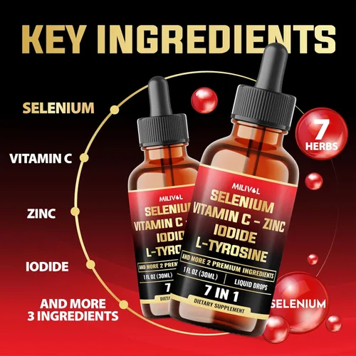 Miniatura 3 de Gotas líquidas de selenio 7 en 1, selenometionina de 200 mcg para hombres y mujeres, suplemento puro de apoyo tiroideo, tintura de alta absorción