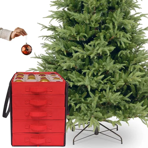 Miniatura 2 de ProPik Cajas de almacenamiento de adornos navideños con divisores, 5 bandejas separadas, soporte para adornos, mantiene 100 adornos navideños, bolsa