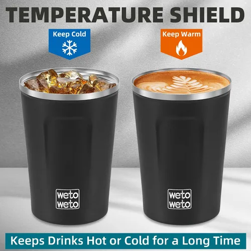 Miniatura 5 de WETOWETO Vaso Térmico Aislado de Acero Inoxidable de 12 oz, Taza de Viaje para Café a Prueba de Derrames con Tapa, Tazas de Café Reutilizables