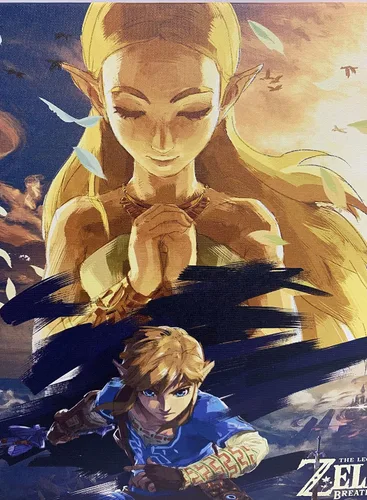 Miniatura 4 de Póster impreso en lienzo de The Legend of Zelda Breath of the Wild de 12 x 12 pulgadas, decoración artística de pared - Link and Zelda