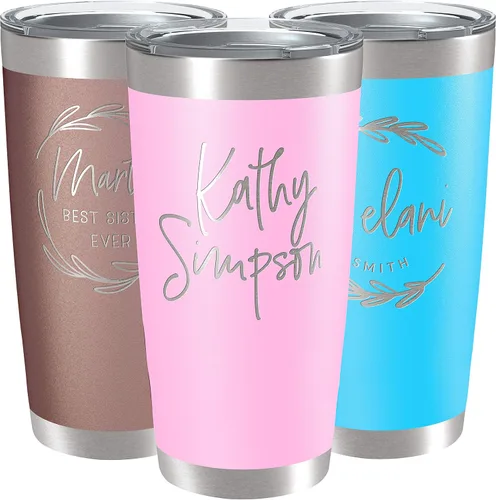 Vasos personalizados, vaso de acero inoxidable con tapa | Tazas personalizadas Rosa claro
