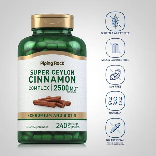 Miniatura 3 de Piping Rock Super Ceylon Complejo de Canela de Ceilán Cápsulas 2500 mg 240 Pastillas en Polvo Suplemento de Extracto con Cromo y Biotina