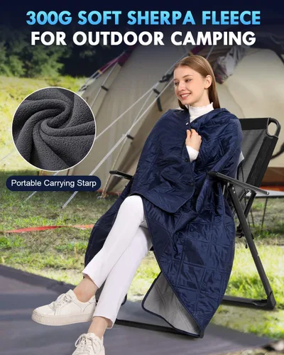 Miniatura 2 de Manta de campamento al aire libre, manta de forro polar impermeable para estadio con bolsa portátil, ligera para clima frío, deportes, mascotas
