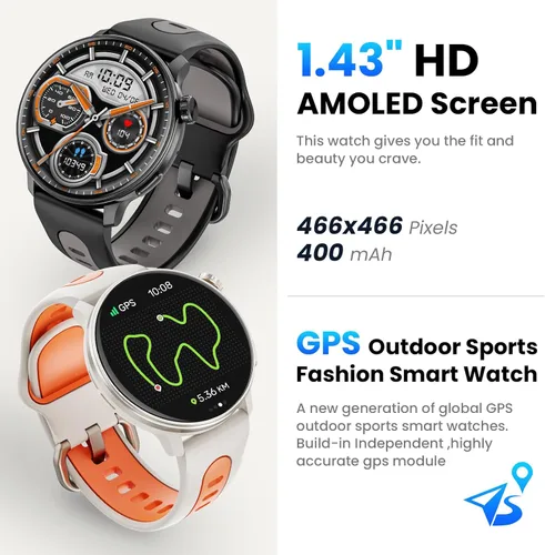 Miniatura 2 de Reloj inteligente para hombres y mujeres GPS, 1.43 pulgadas AMOLED Smartwatch con brújula/barómetro/altímetro 100+ rastreador de fitness deportivo