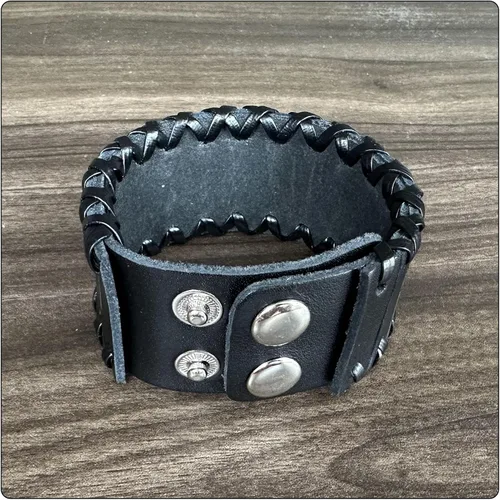 Miniatura 5 de Pulsera trenzada Punk Rock de cuero ancho