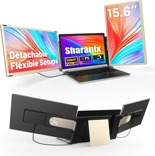 Miniatura 12 de Extensor de pantalla para laptop, monitor portátil triple FHD 1080P de 14 pulgadas para portátiles, base elástica y pantalla desmontable, Plug &