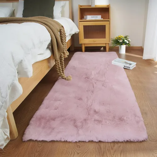 Miniatura 78 de Ghouse Alfombra ultrasuave de pelo sintético de conejo, alfombras lavables a máquina para dormitorio, alfombras esponjosas para sala de estar, Blanco