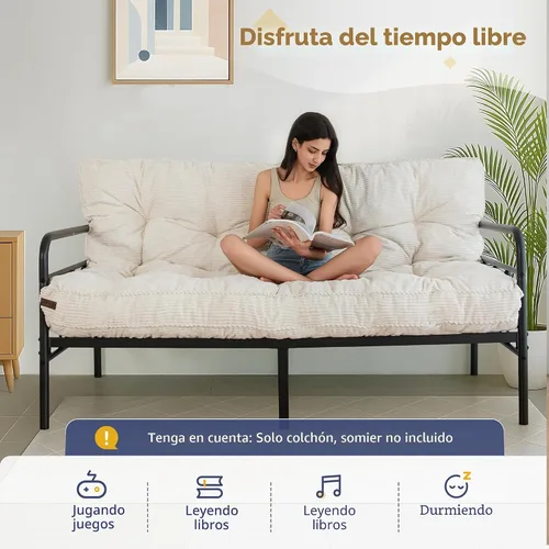 Miniatura 5 de MAXYOYO Colchón Futón de 6 pulgadas, Tamaño Full, Futones Tufted Sofá Cama con Diseño de Borde de Cuerda Trenzada, Colchón de Piso de Tela Gruesa