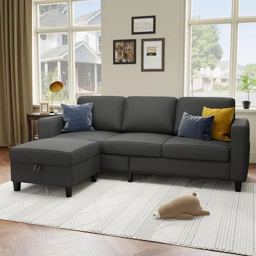 Miniatura 8 de Sofá seccional y sofás para sala de estar, sofá de lino gris oscuro en forma de L de 78 pulgadas, sofás convertibles modulares de 3 plazas aptos