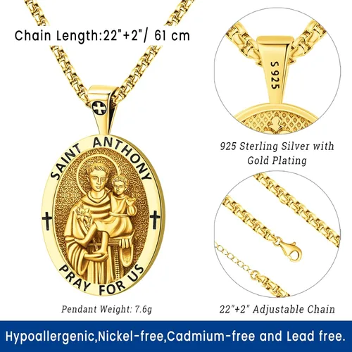 Miniatura 164 de Eusense Saint Necklace Sterling Silver 925 Protection Jewelry for Men Women Patron St Medals Amulet Pendant