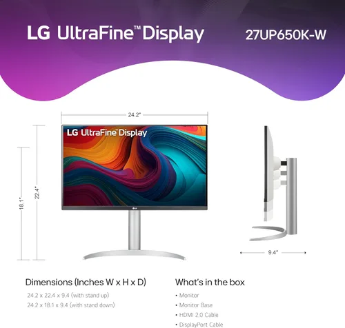 Miniatura 3 de LG 27UP650K-W Monitor 27" Ultrafino 4K UHD (3840 x 2160) IPS para Computadora, 60Hz, 5ms, DisplayHDR 400, Modo Lector, Protección contra parpadeo