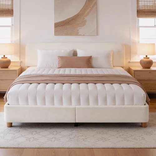Miniatura 8 de Estructura de cama en forma de nube BERRY NEST, estructura de cama suave de bouclé con cabecero ajustable, patas de madera maciza, diseño