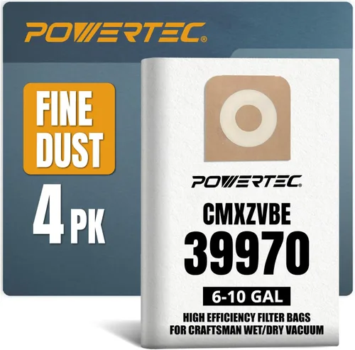 POWERTEC 39970 Shop Vac Bags para polvo fino, funciona para aspiradora Craftsman de 6 a 10 galones, 6-10 galones. Compra bolsas de vacío