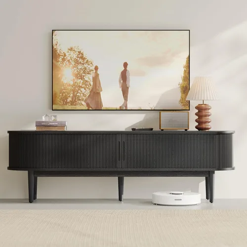 Miniatura 10 de LINSY HOME Soporte de TV acanalado de 58 pulgadas para televisores de hasta 65 pulgadas, centro de entretenimiento moderno de mediados de siglo