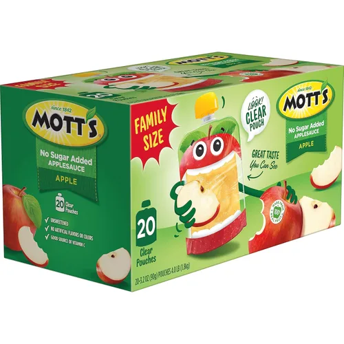 Miniatura 18 de Mott's Puré de manzana sin azúcar añadido, hecho de fruta real, sin sabores artificiales, bolsas transparentes de 3.2 onzas, paquete de 20