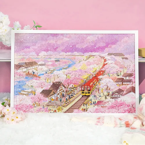 Miniatura 6 de MOMIBOOK Rompecabezas de 1000 piezas para adultos, rompecabezas de Arashiyama Sakura Tour, imagen de pintura, flor de cerezo, difícil, desafiante
