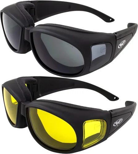 Global Vision Outfitter - Gafas de sol de seguridad antivaho para montar en motocicleta, 2 pares con lentes ahumados y amarillos