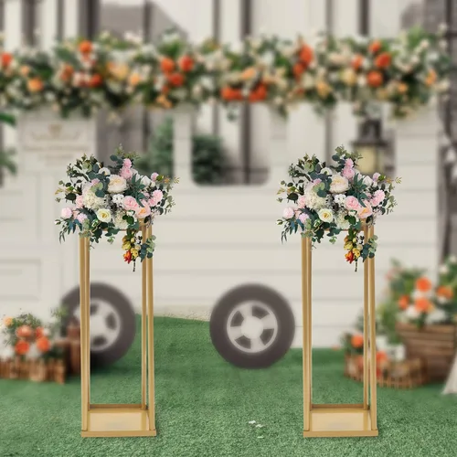 Miniatura 8 de Soporte de metal para flores de boda, jarrón de piso, columna de flores, soporte geométrico para centros de mesa, arreglos florales de mesa